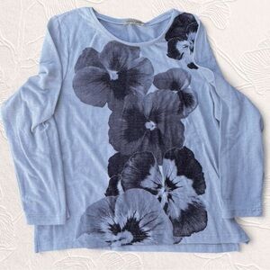 Vintage Davina shimmery Gray Floral Fullsleeve Tshirt Size L